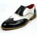 Fiesso Black / White Genuine Leather Wing Tip Lace Up Shoes FI7400.